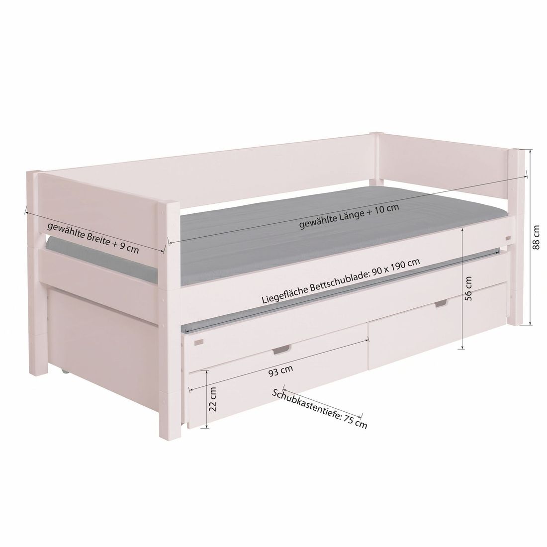 Kojenbett Kids Town Color Buche teilmassiv mit Lattenrost und Schubkasten
