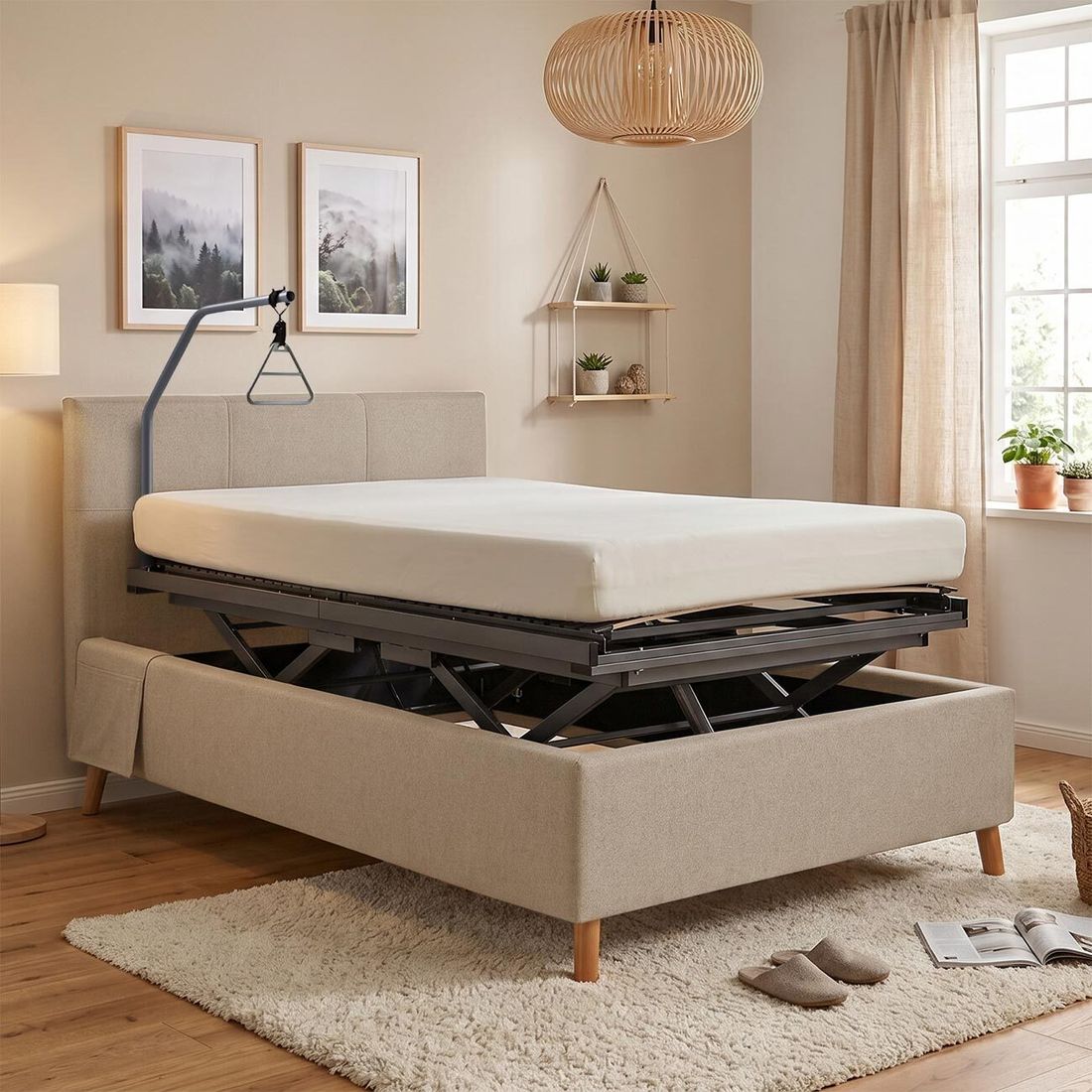 Einzelbett Henriette Komfort Webstoff mit Pflegebett-Funktion und Lattenrost