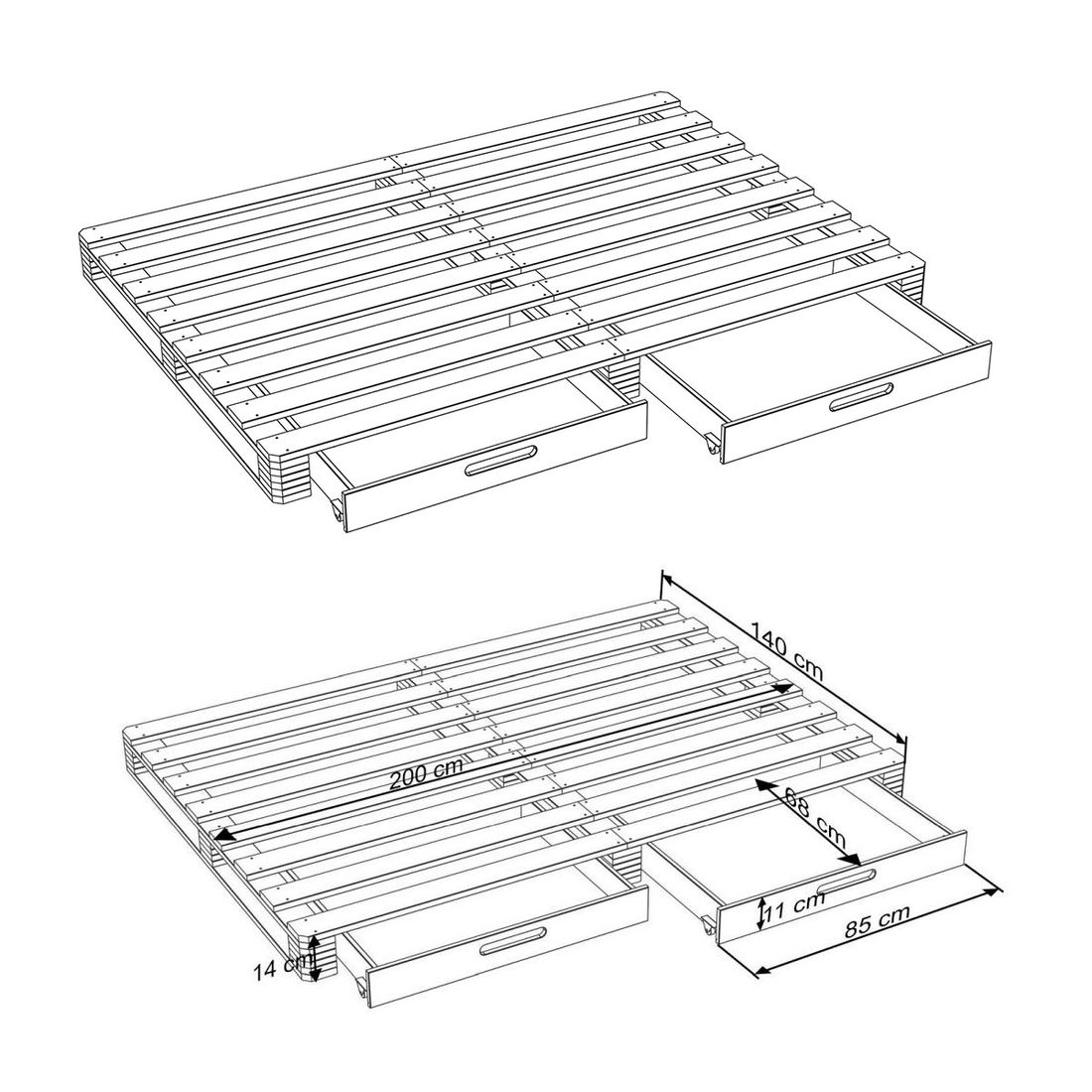 Palettenbett Nimba Kiefer Massivholz mit Schubkasten