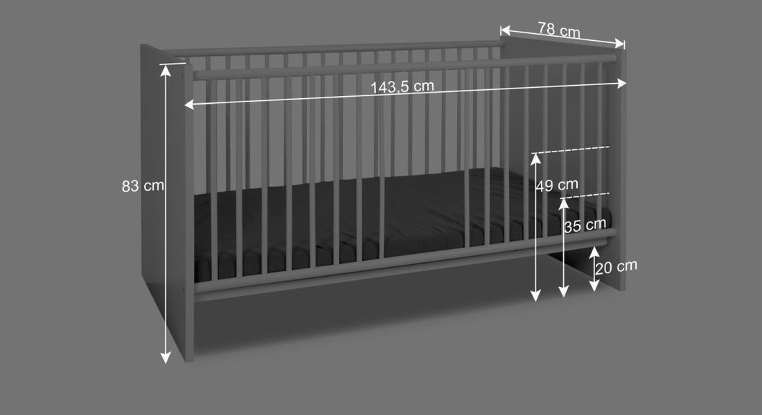 Babybett Folda teilmassiv mit Lattenrost und Schlupfsprossen