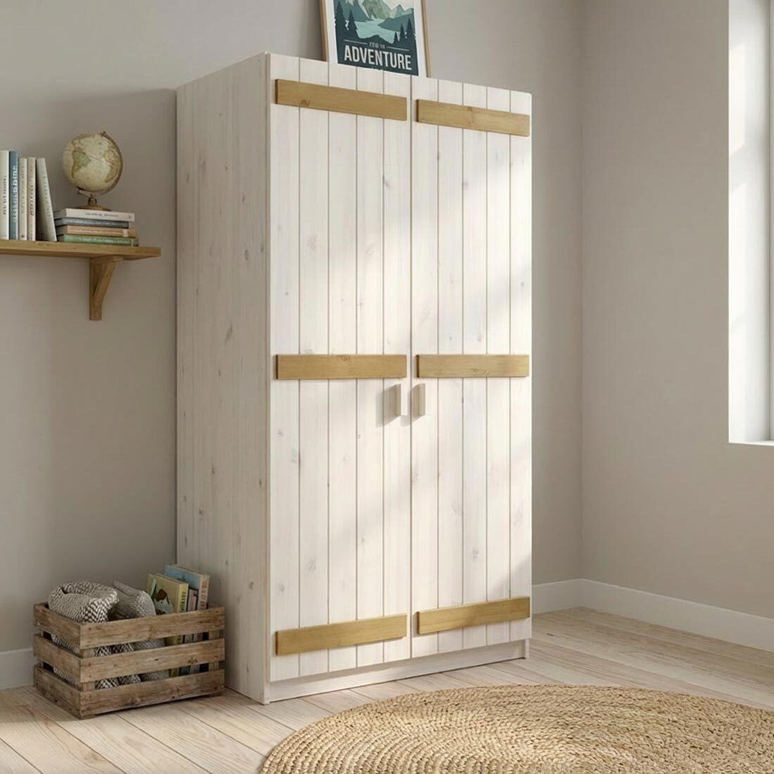 Drehtüren-Kleiderschrank Kids Paradise Kiefer Massivholz