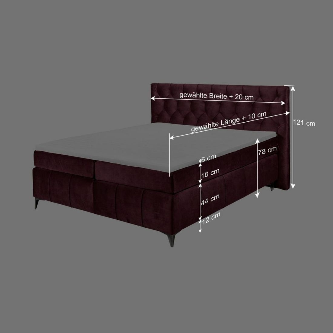 Boxspringbett Bethany Microvelours 180x200cm