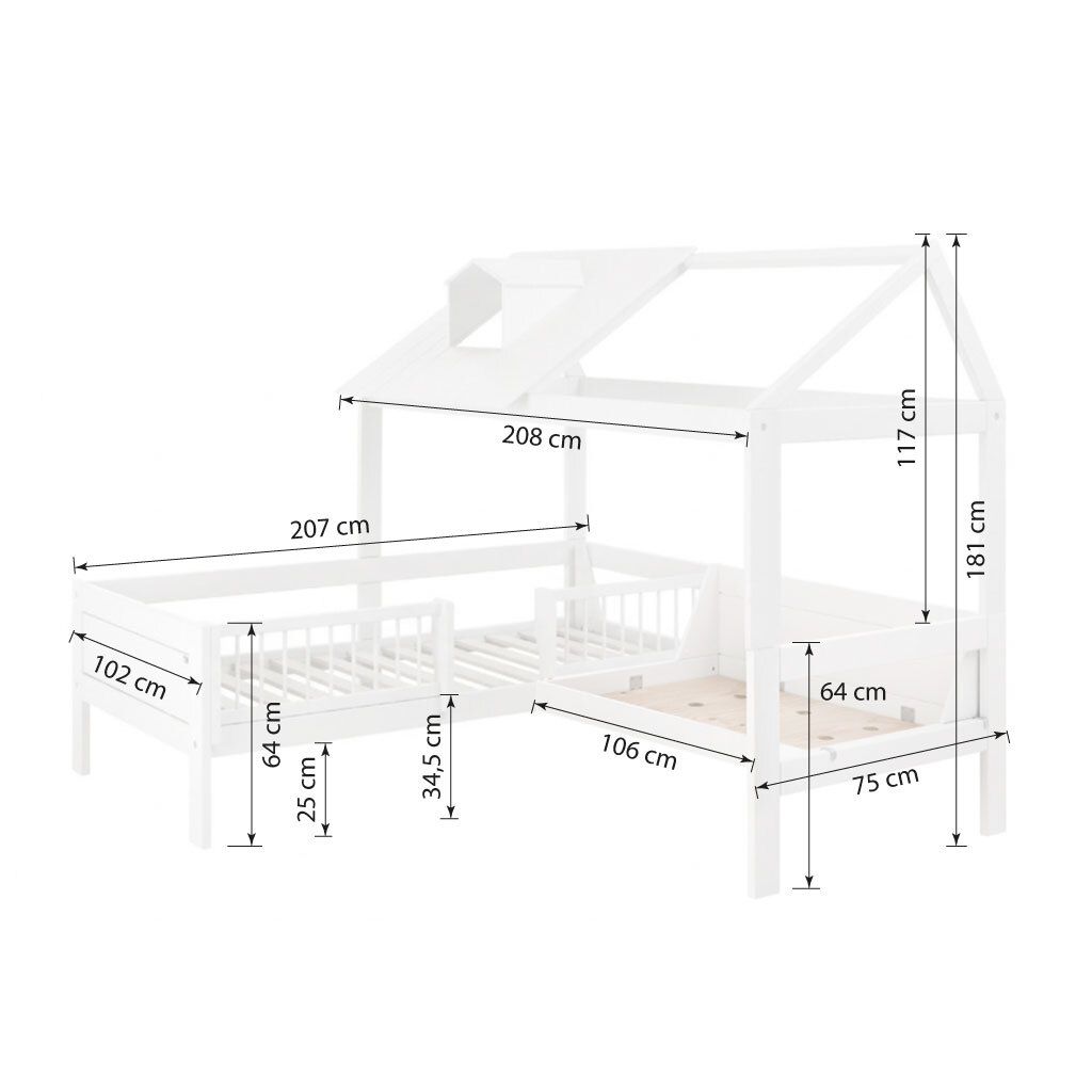 LIFETIME Hausbett und Sofa Ferienhaus Kiefer Massivholz mit Lattenrost