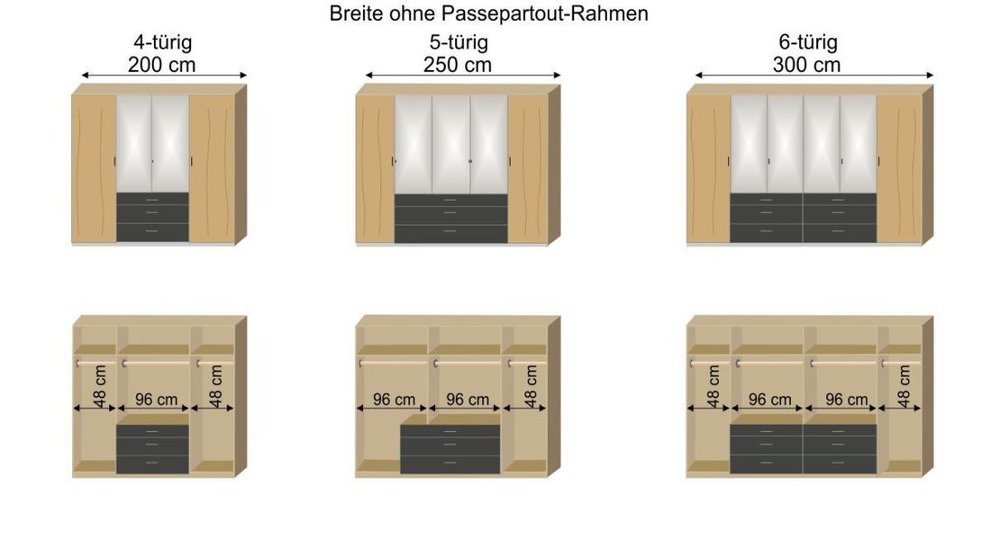 Drehtüren-Kleiderschrank Lakewood Eiche Dekor mit Schubladen