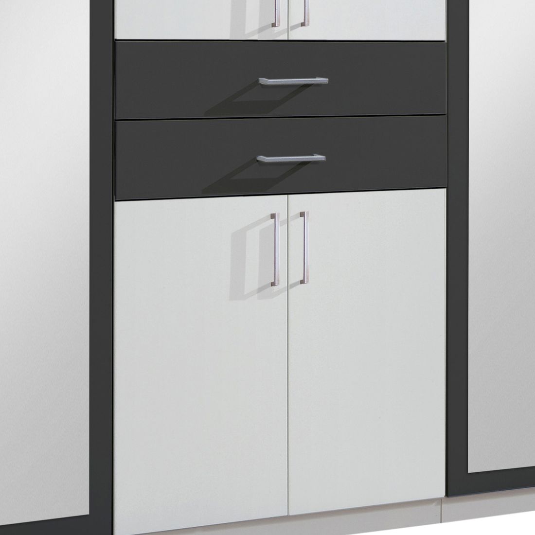 Drehtüren-Kleiderschrank Draha mit Spiegel und Schubladen H 208cm