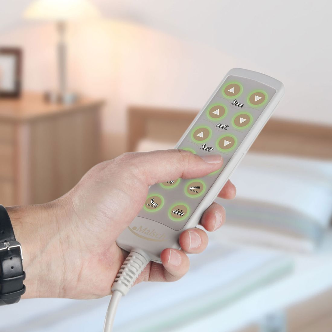 Komfortbett mit Pflegebett-Funktion Usedom Eiche/Akazie Dekor mit Tellerrost