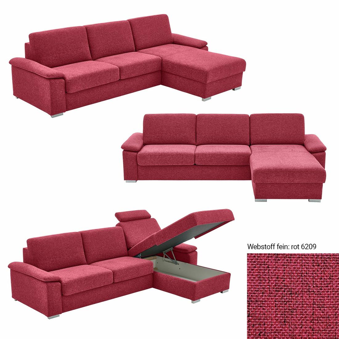 Eck-Schlafsofa Cesio Velours/Webstoff mit Lattenrost und Bettkasten Ottomane rechts