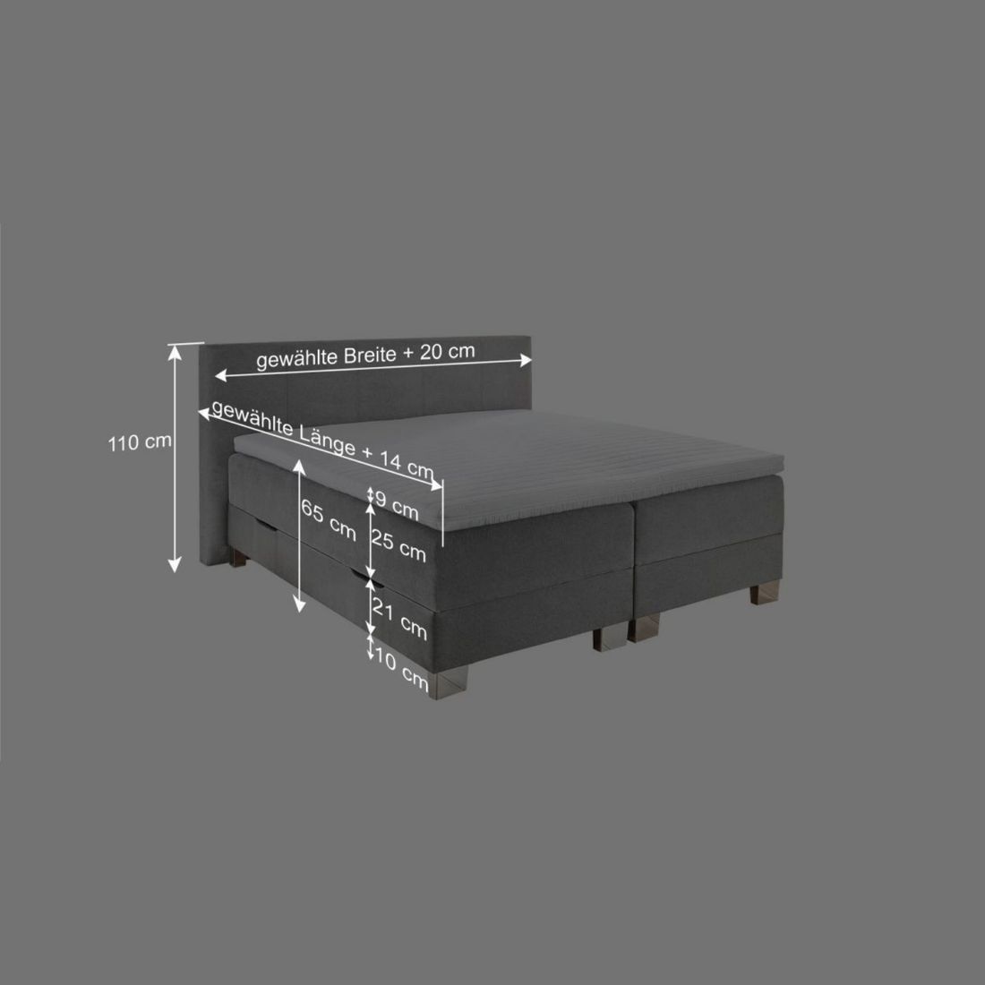 Boxspringbett Kenan Webstoff mit Bettkasten