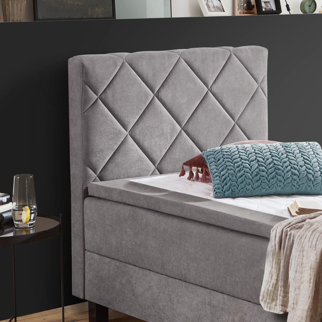 Einzel-Boxbett Hilke Webstoff mit Bettkasten