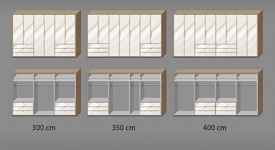 Falttüren-Kleiderschrank Tiko Eiche Dekor mit Glasfront und Schubladen