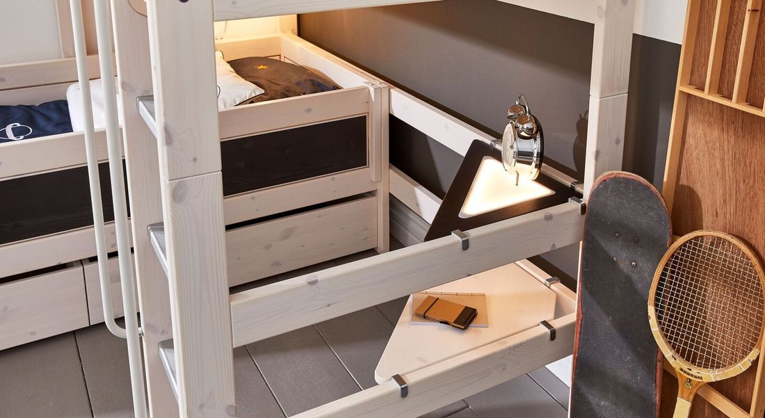 LIFETIME Eck-Etagenbett Original Kiefer Massivholz mit Lattenrost