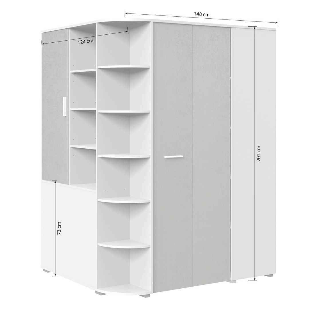Eck-Kleiderschrank Porvenir begehbar mit Innenausstattung 124x201cm