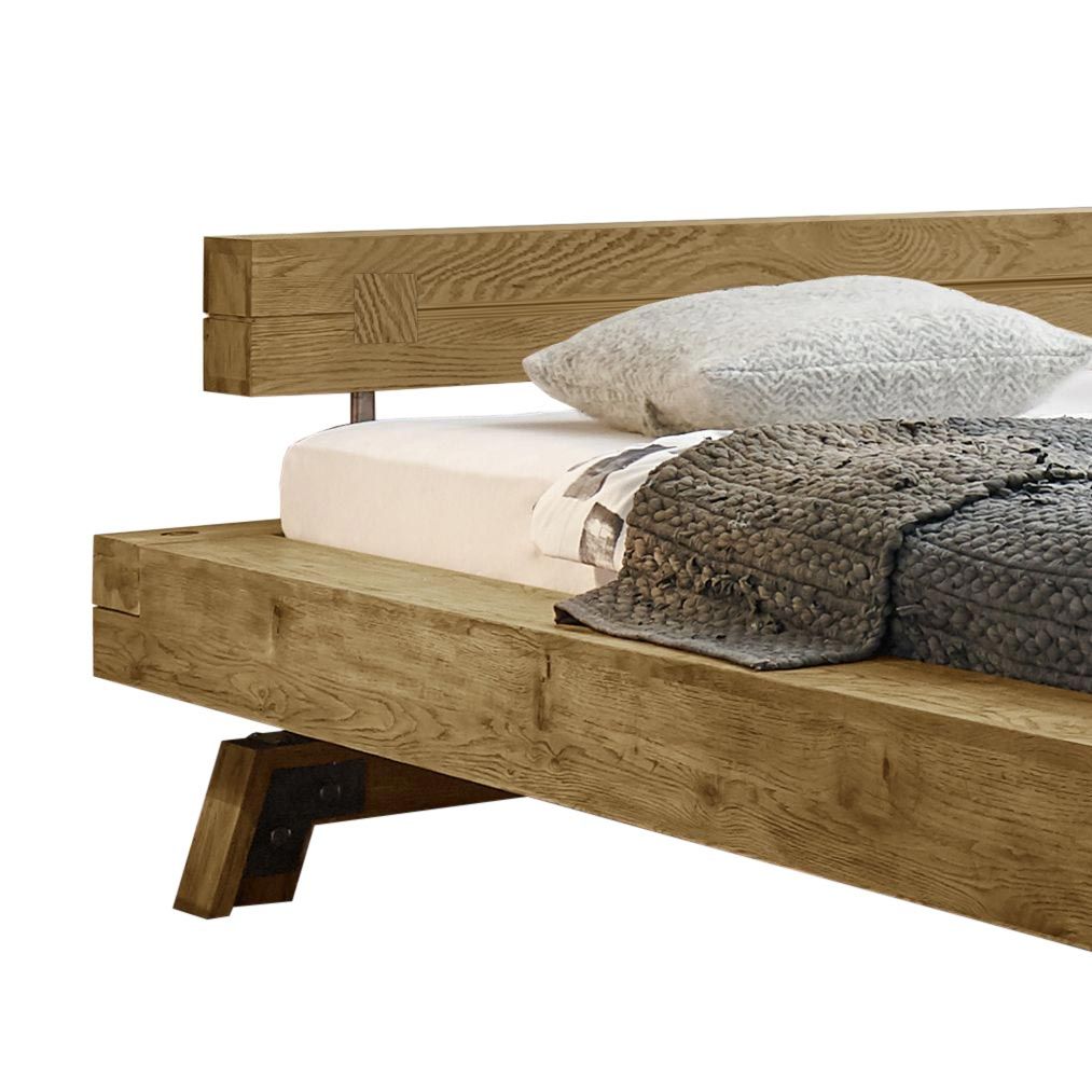 Balkenbett Valdivia Komfort Wildeiche Vintage Massivholz