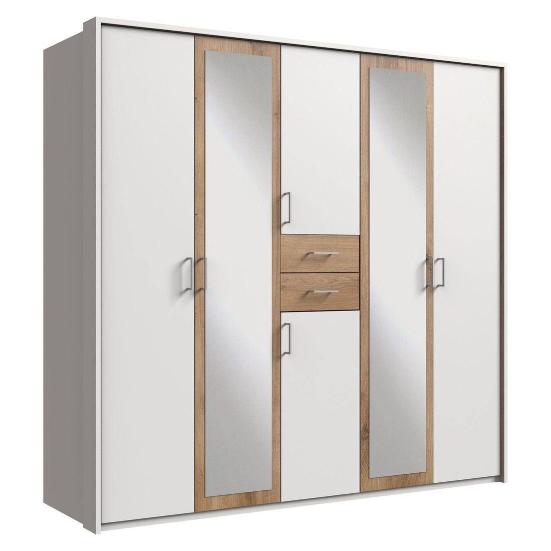 Drehtüren-Kleiderschrank Mozza mit Spiegel und Schubladen H 208cm