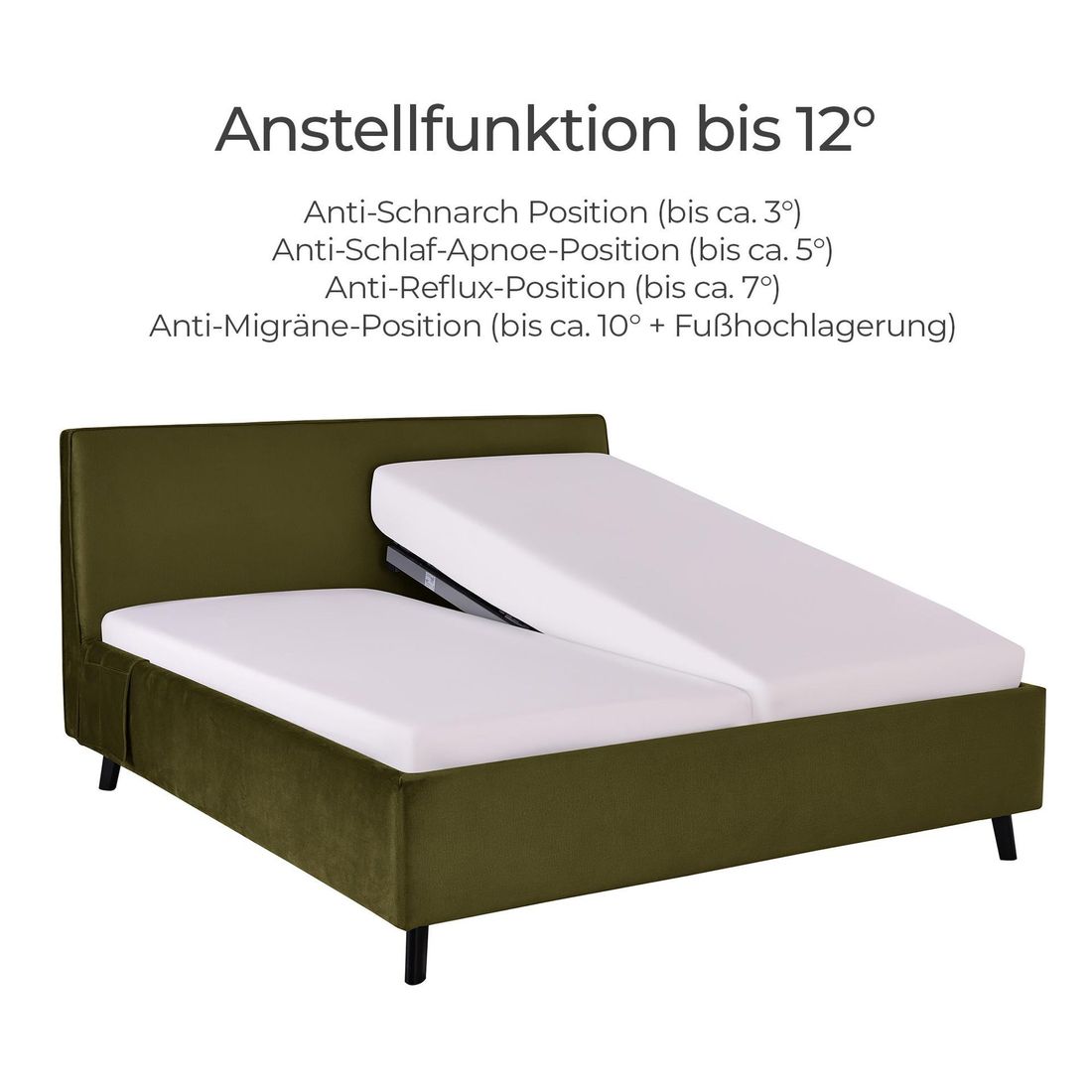Polsterbett Thea Komfort Velours mit Pflegebett-Funktion und Lattenrost