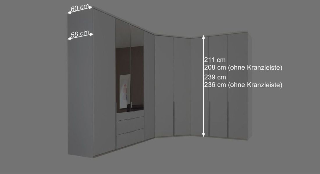 Eck-Kleiderschrank Ceprano mit Beleuchtung
