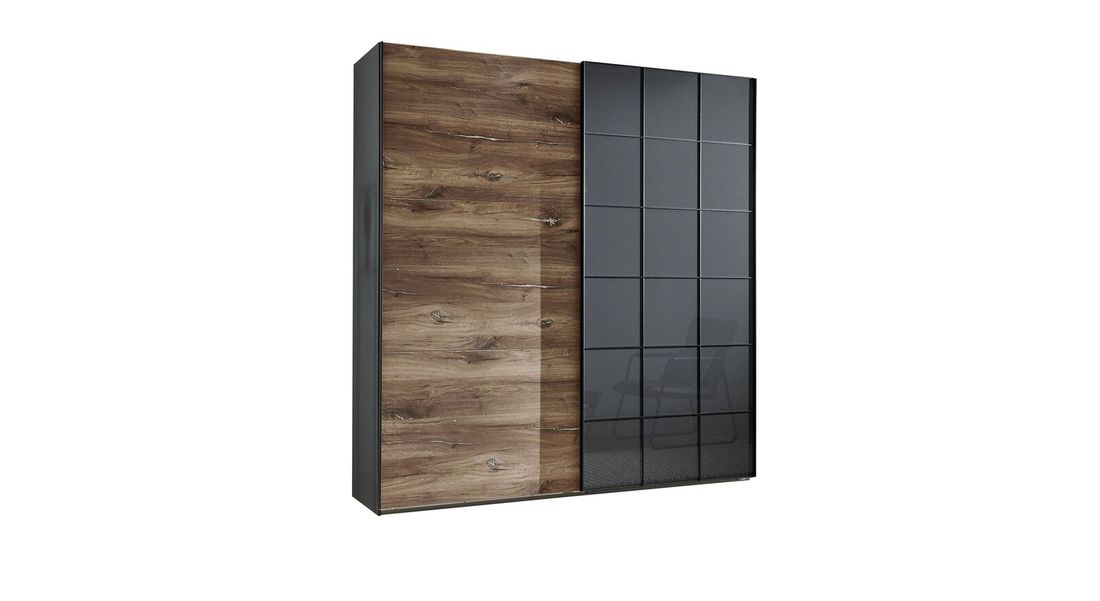 Schwebetüren-Kleiderschrank Arbaro Eiche Dekor mit Glasfront