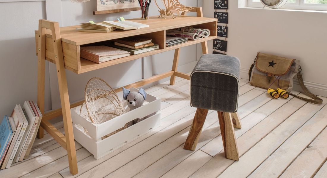 Retro-Schreibtisch Kids Fantasy Buche Massivholz höhenverstellbar