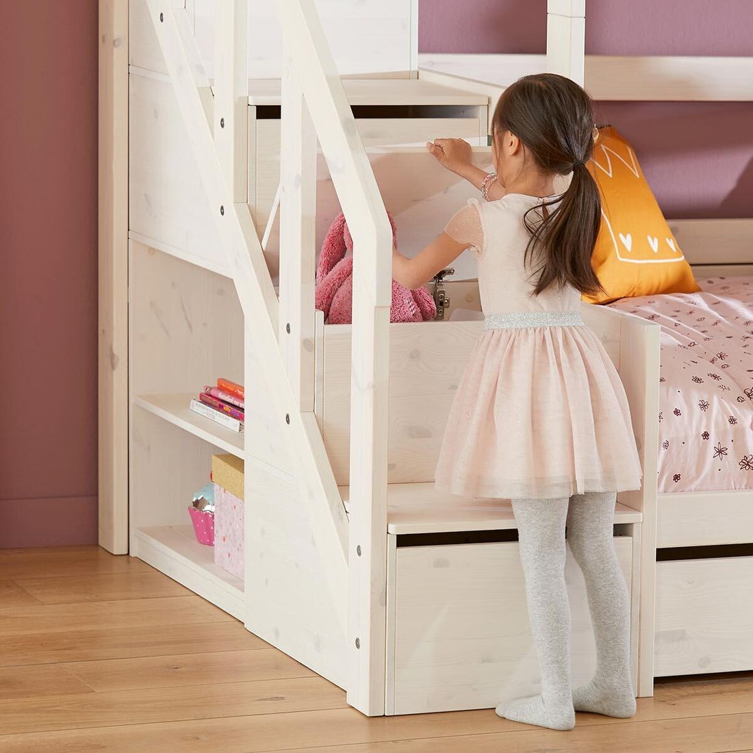 LIFETIME Familienbett Original Kiefer Massivholz mit Lattenrost und Treppenmodul