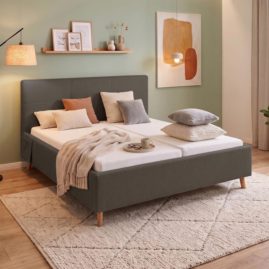 Polsterbett Henriette Komfort Webstoff mit Pflegebett-Funktion und Lattenrost