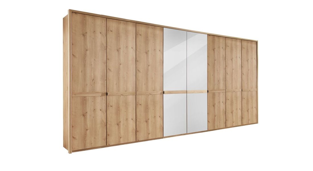 Drehtüren-Kleiderschrank Lothas Eiche Dekor mit Spiegel H 216cm