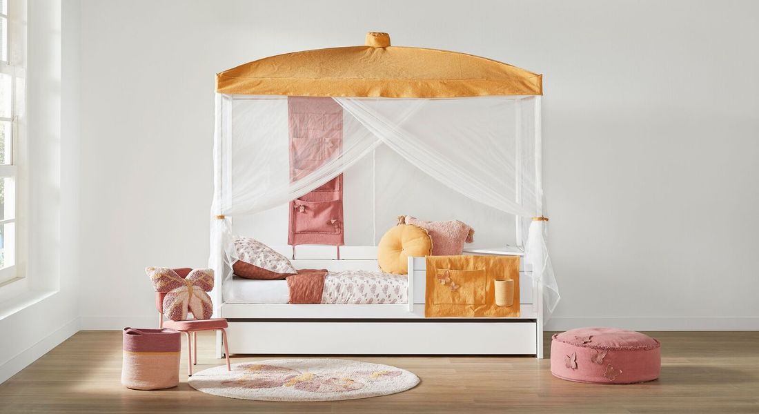 LIFETIME Himmelbett Honey Glow Kiefer Massivholz mit Lattenrost
