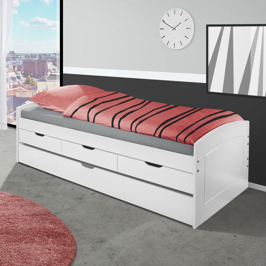 Ausziehbett Nouna Kiefer Massivholz mit Lattenrost und Bettschublade