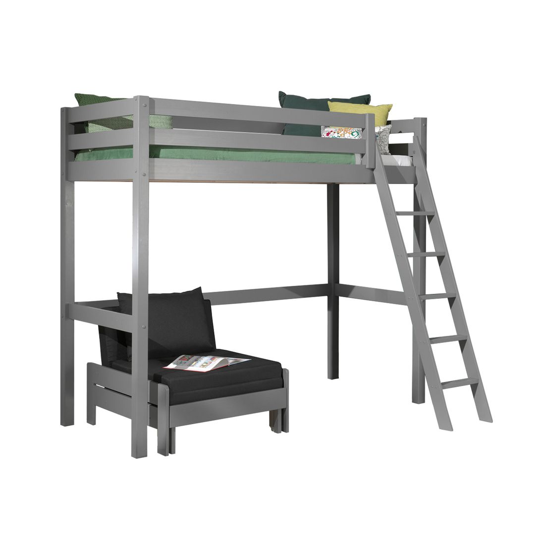 Maxi-Hochbett Kids Comfort Kiefer Massivholz mit Lattenrost und Sesselbett
