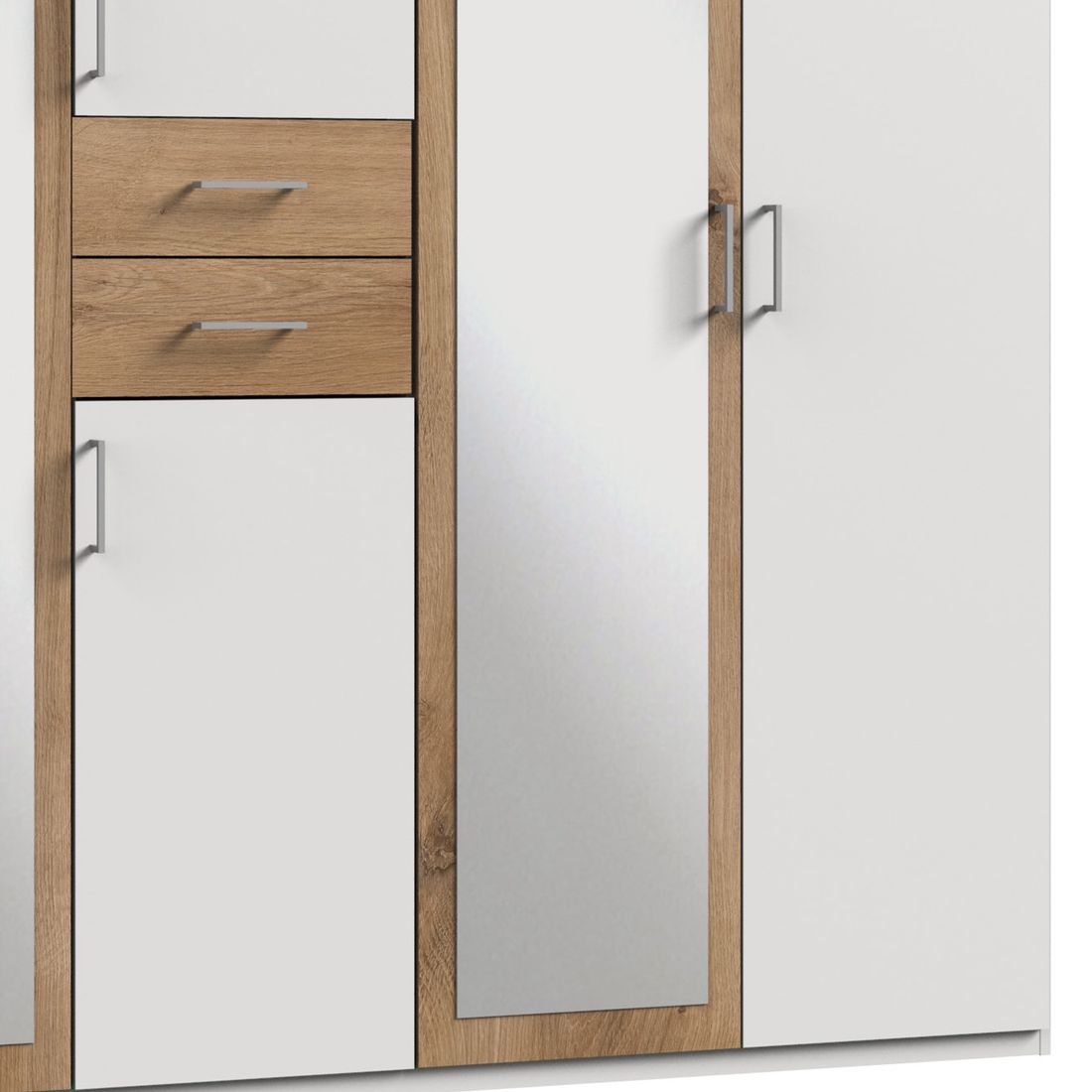Drehtüren-Kleiderschrank Mozza mit Spiegel und Schubladen