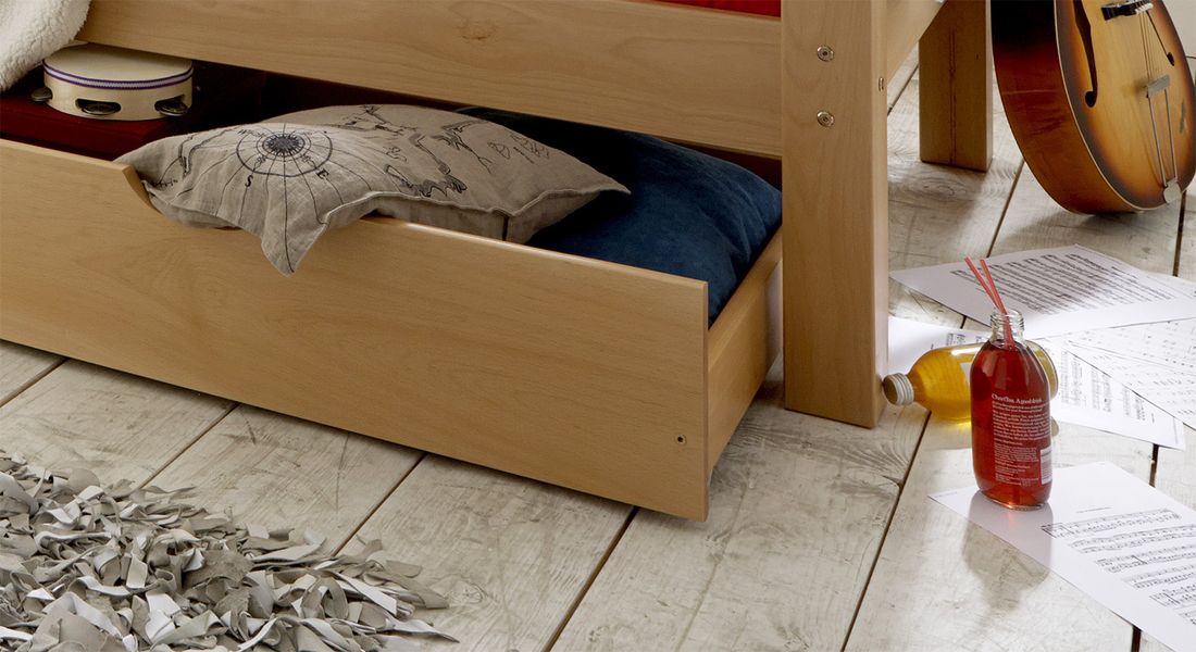 Bett Kids Fantasy Buche Massivholz mit Lattenrost und Schubkasten