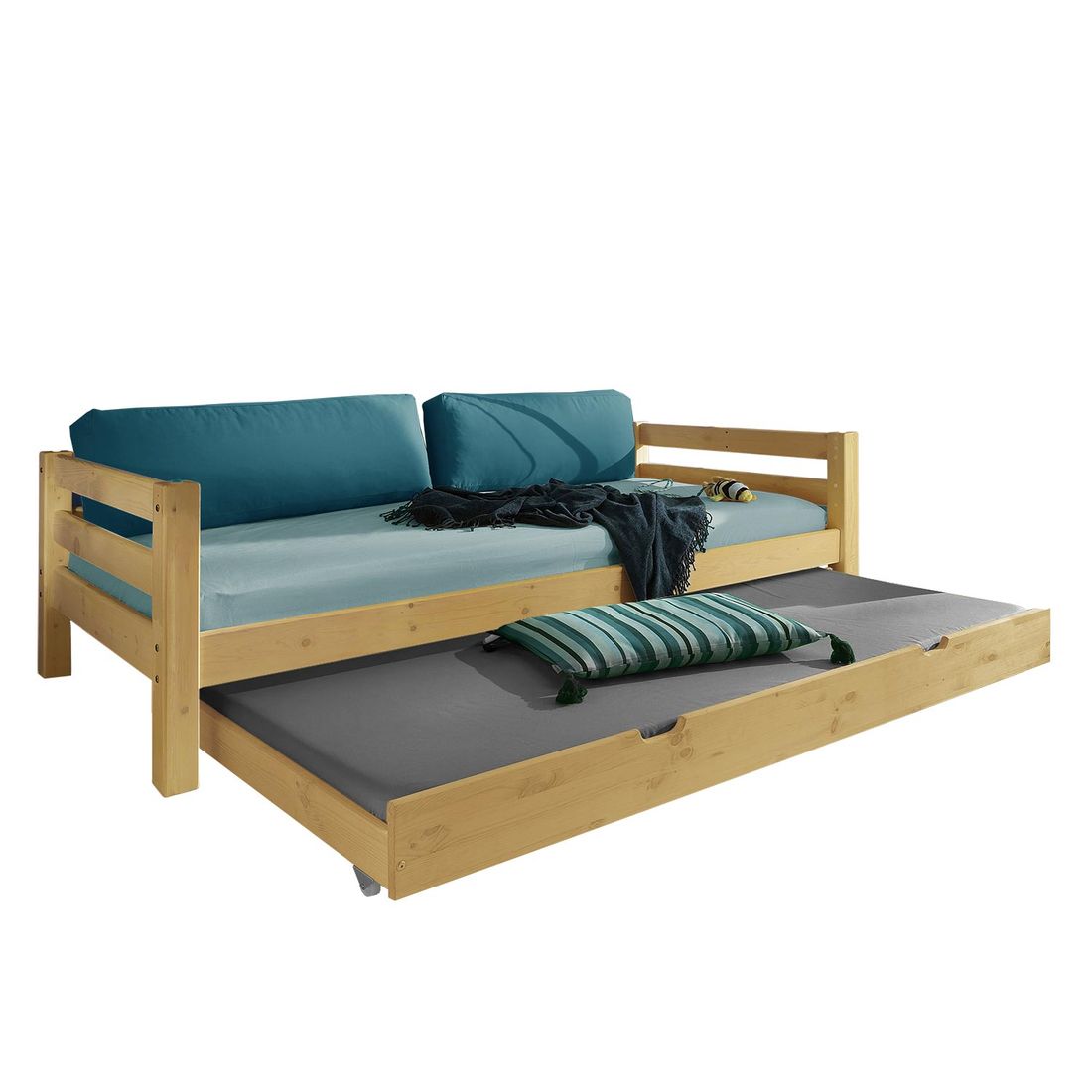 Ausziehbett Kids Paradise Kiefer Massivholz mit Lattenrost und Bettschublade