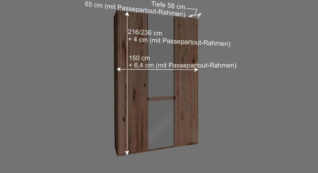 Drehtüren-Kleiderschrank Leandra Kernbuche teilmassiv mit Spiegel