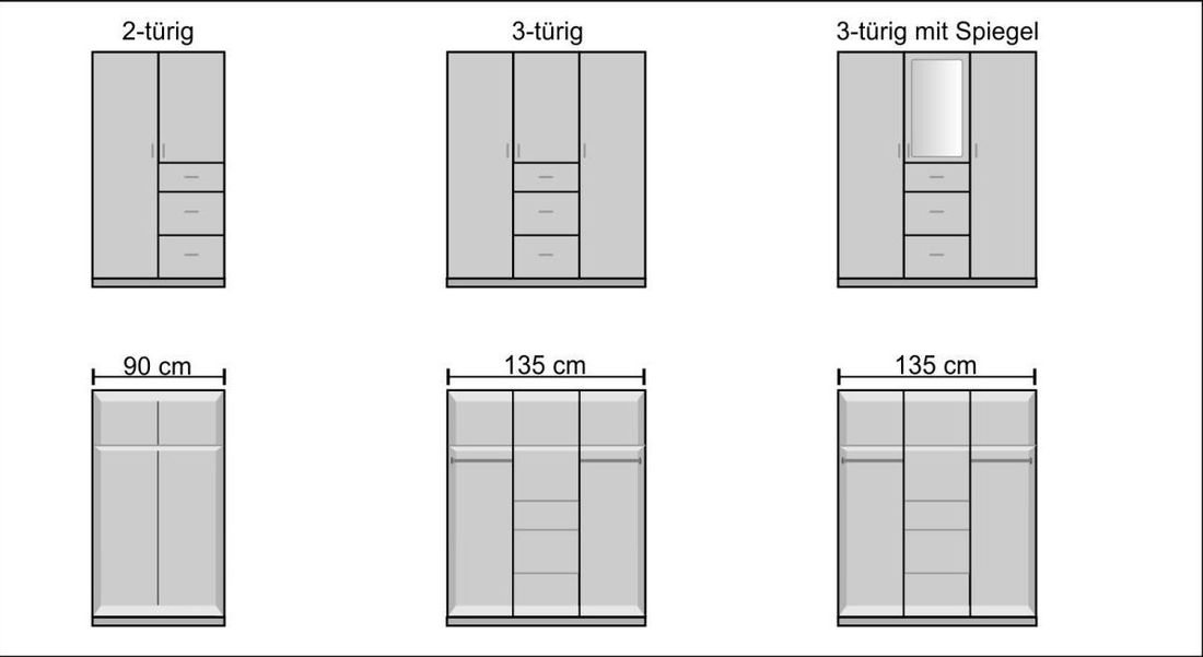 Drehtüren-Kleiderschrank Porvenir mit Schubladen