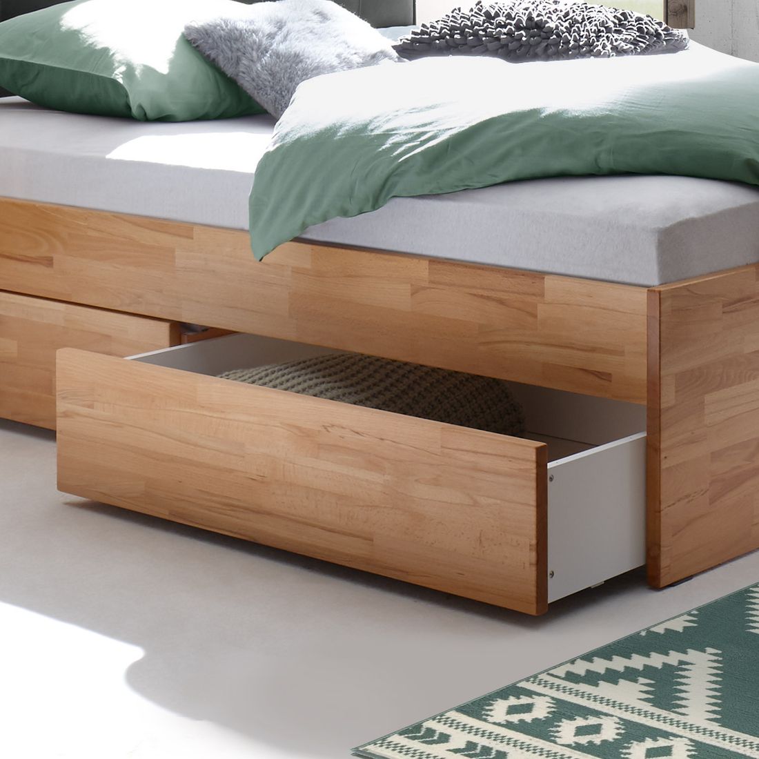 Doppelbett Mirenda Komfort Kernbuche Massivholz mit Schubkasten