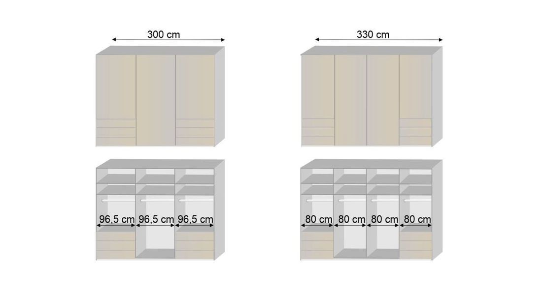 Schwebetüren-Kleiderschrank Tunica Eiche Dekor mit Glasfront und Schubladen