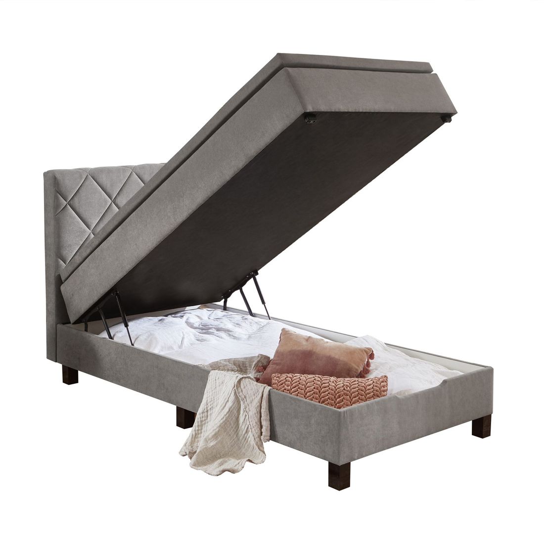 Einzel-Boxbett Hilke Webstoff mit Bettkasten