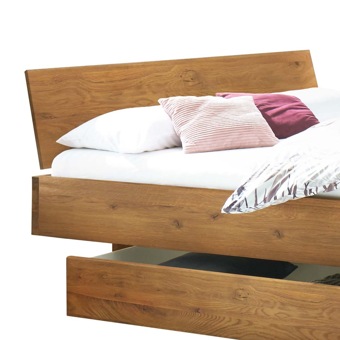 Bett Virella Komfort Wildeiche Massivholz mit Schubkasten