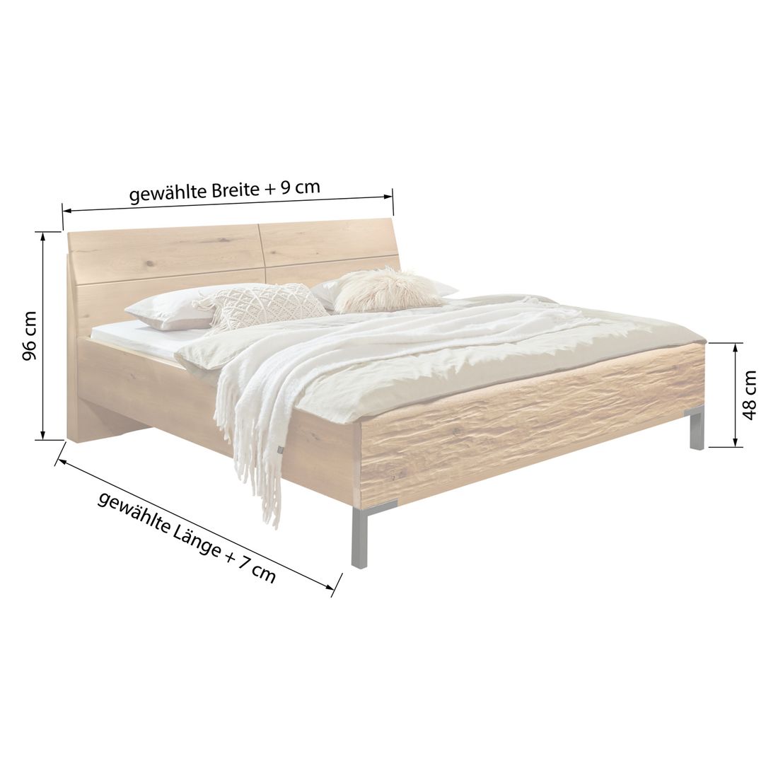 Bett Nerja Eiche teilmassiv Komfort mit Holzkopfteil