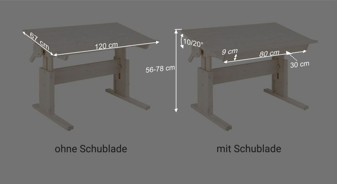 LIFETIME Schreibtisch Original Kiefer Massivholz neigbar