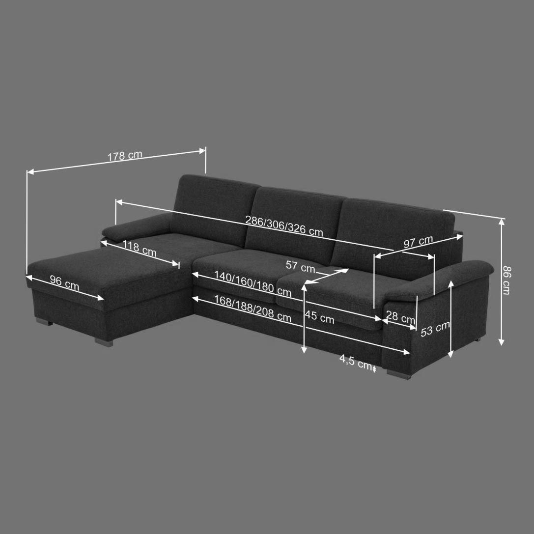 Ecksofa Cesio mit Schlaffunktion Ottomane links