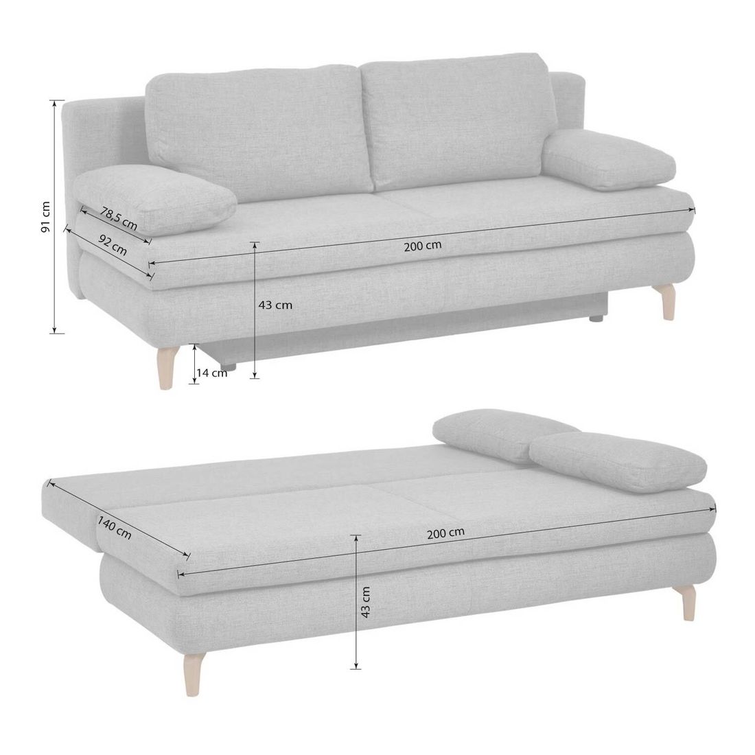 Schlafsofa Maranca Webstoff/Cord mit Bettkasten