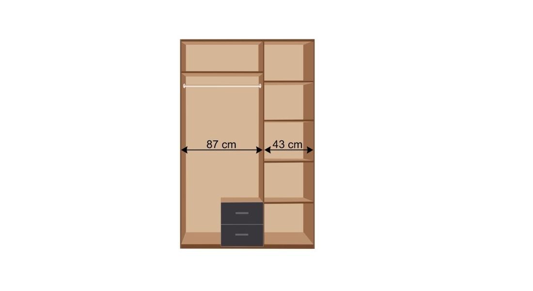 Drehtüren-Kleiderschrank Nolan mit Spiegel und Schubladen 135x198cm
