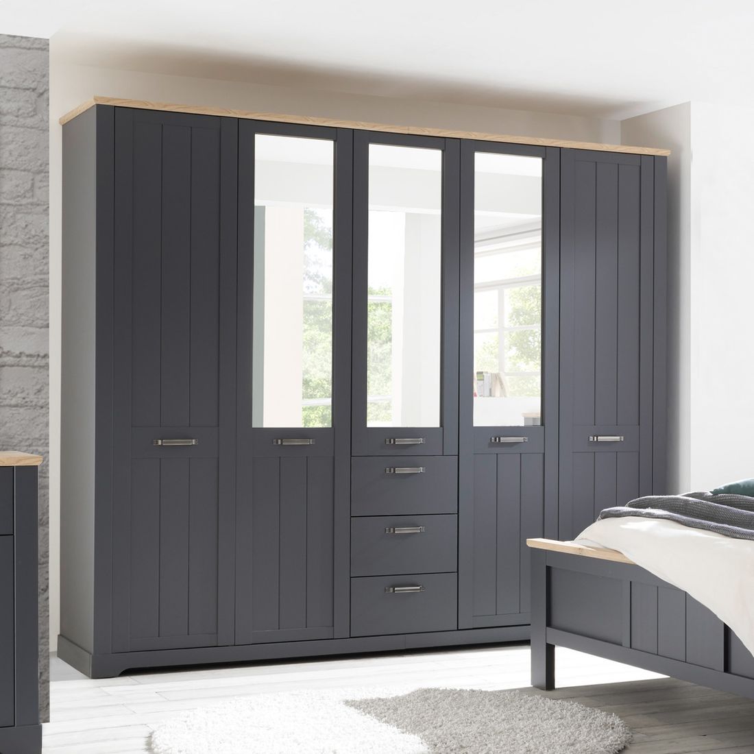 Drehtüren-Kleiderschrank Doriga mit Spiegel und Schubladen