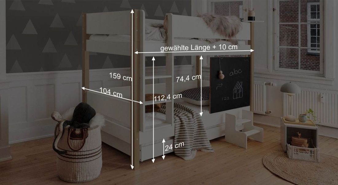 Etagenbett Kids Town Buche teilmassiv mit Lattenrost und Tafel