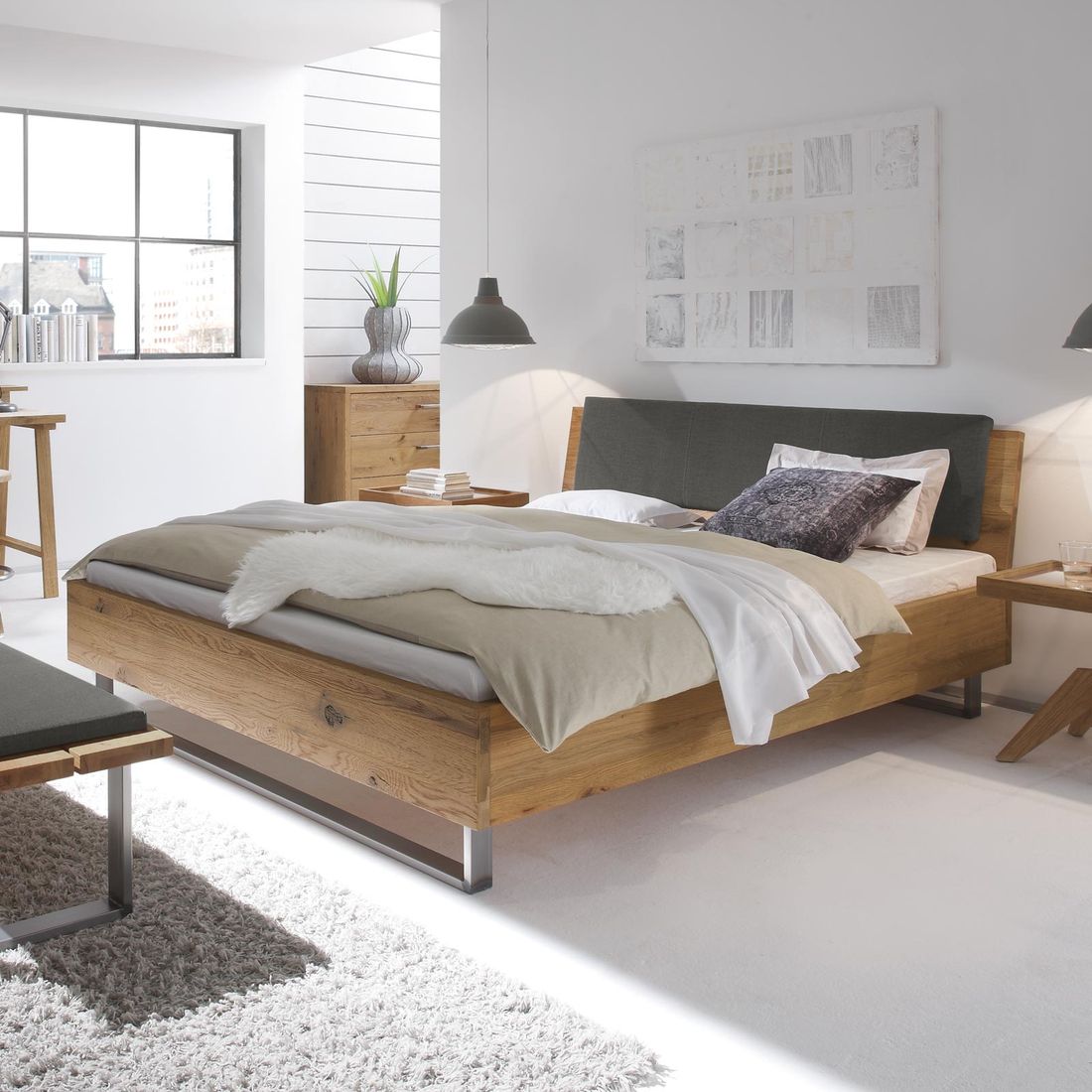 Bett Valletta Komfort Wildeiche Massivholz
