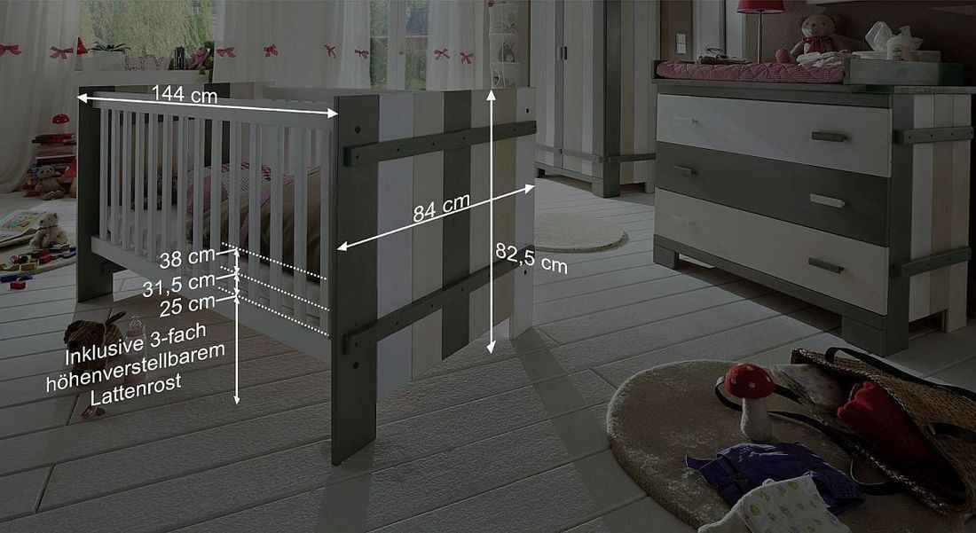 Babybett Kids Paradise Laubhütte Kiefer Massivholz mit Lattenrost und Schlupfsprossen