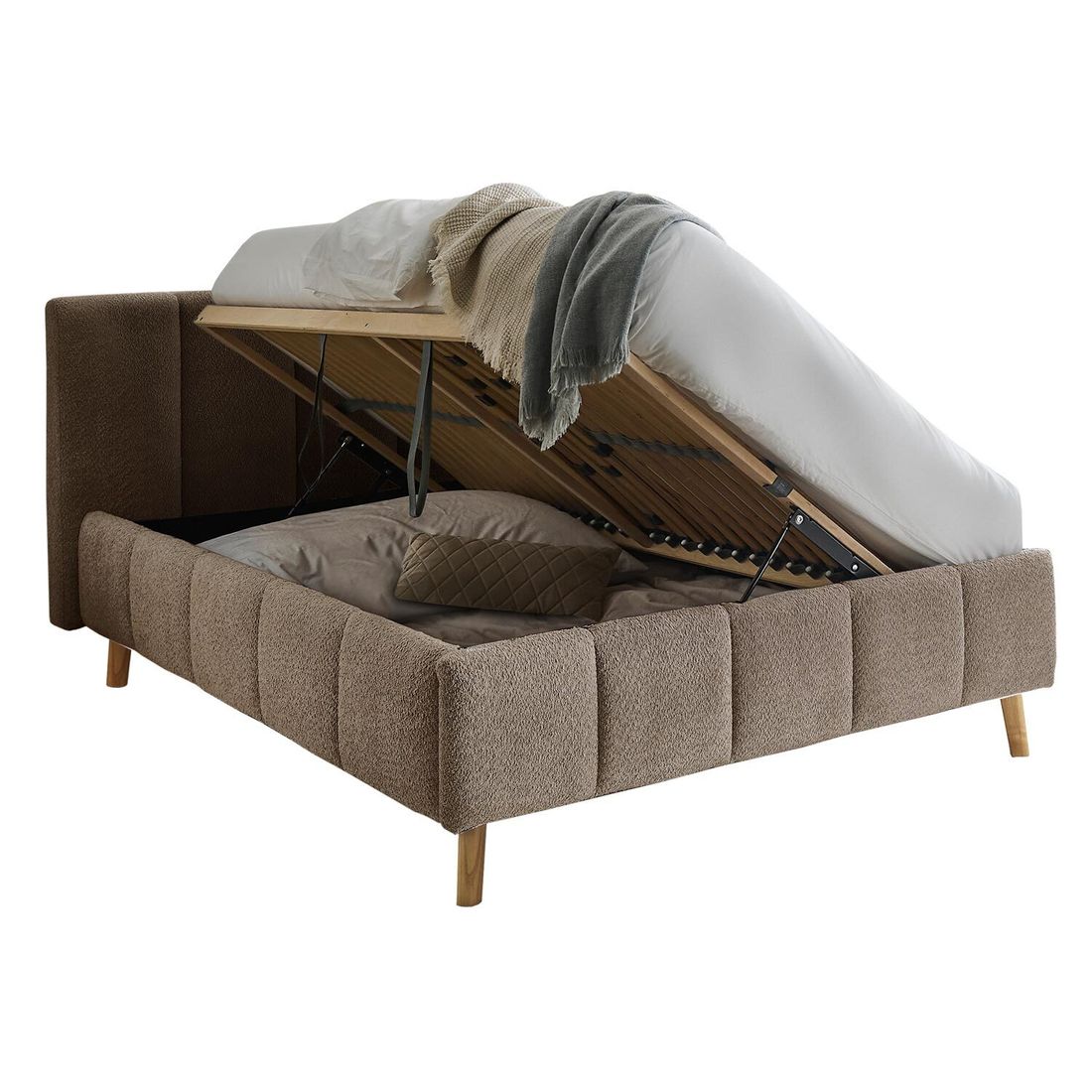 Polsterbett Mavio Komfort Bouclé mit Bettkasten und Lattenrost