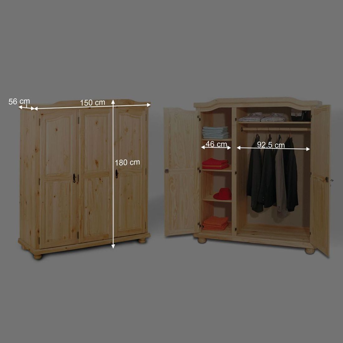 Drehtüren-Kleiderschrank Innsbruck Kiefer Massivholz