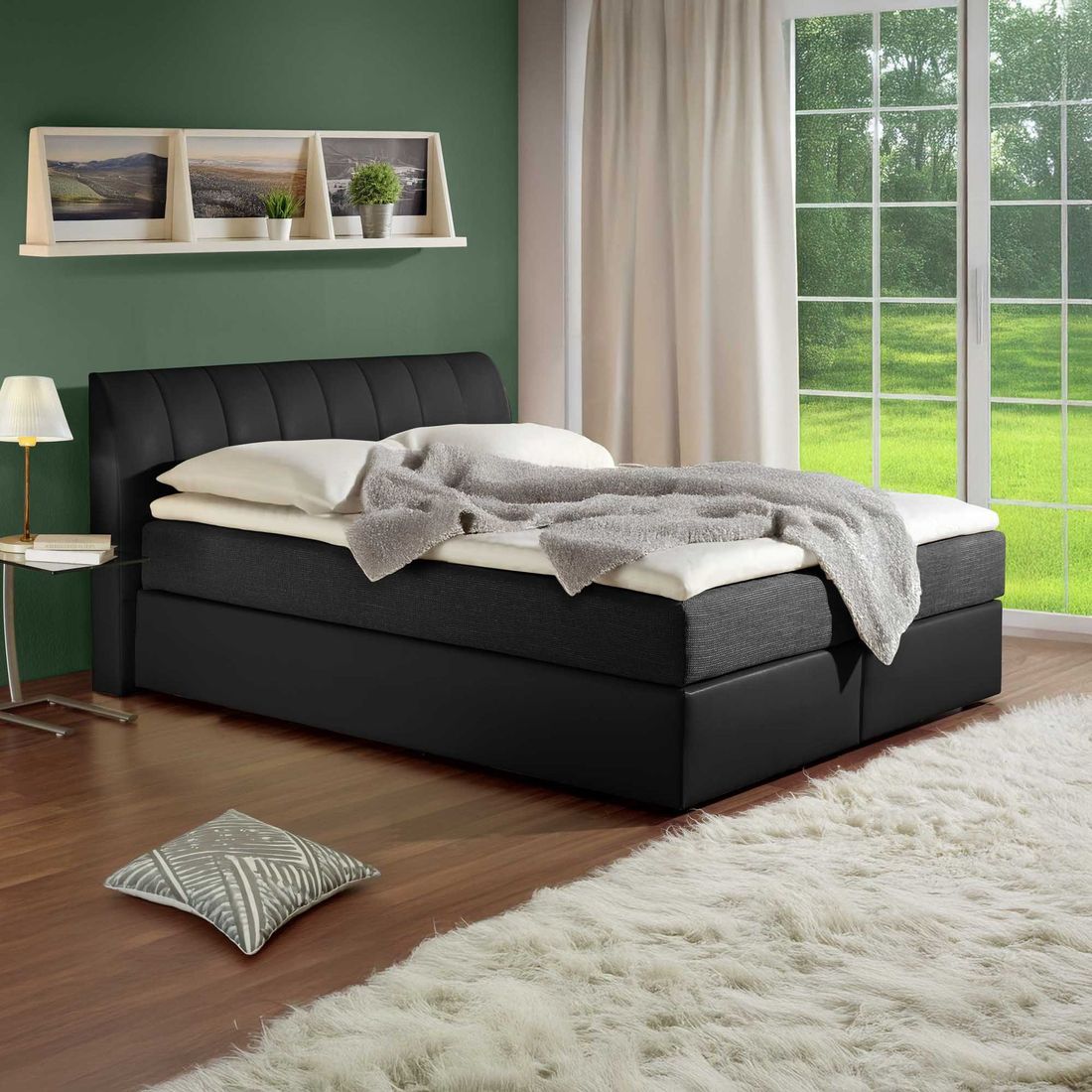 HOMELIV. Boxspringbett Sydney Kunstleder/Webstoff