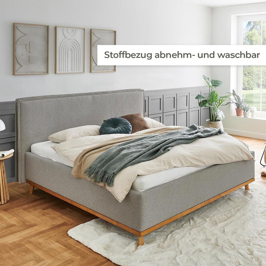 HOMELIV. Polsterbett SwitchIT Örebro Webstoff mit Bettkasten und Lattenrost
